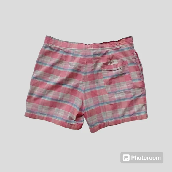 Lacoste Swim Trunks Mens Large Pink Plaid Bathing Crocodile Board Shorts Lined